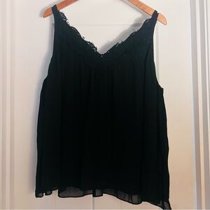 Chicos Womens Black Lace Trim Pleat Swing Style Tank Top Shirt Blouse Sz 3 14 16